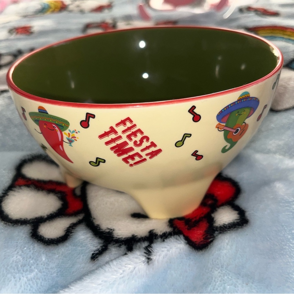 MAD Engine Green, Beige and Red Ceramic Fiesta Time Bowl with Green Interior NEW